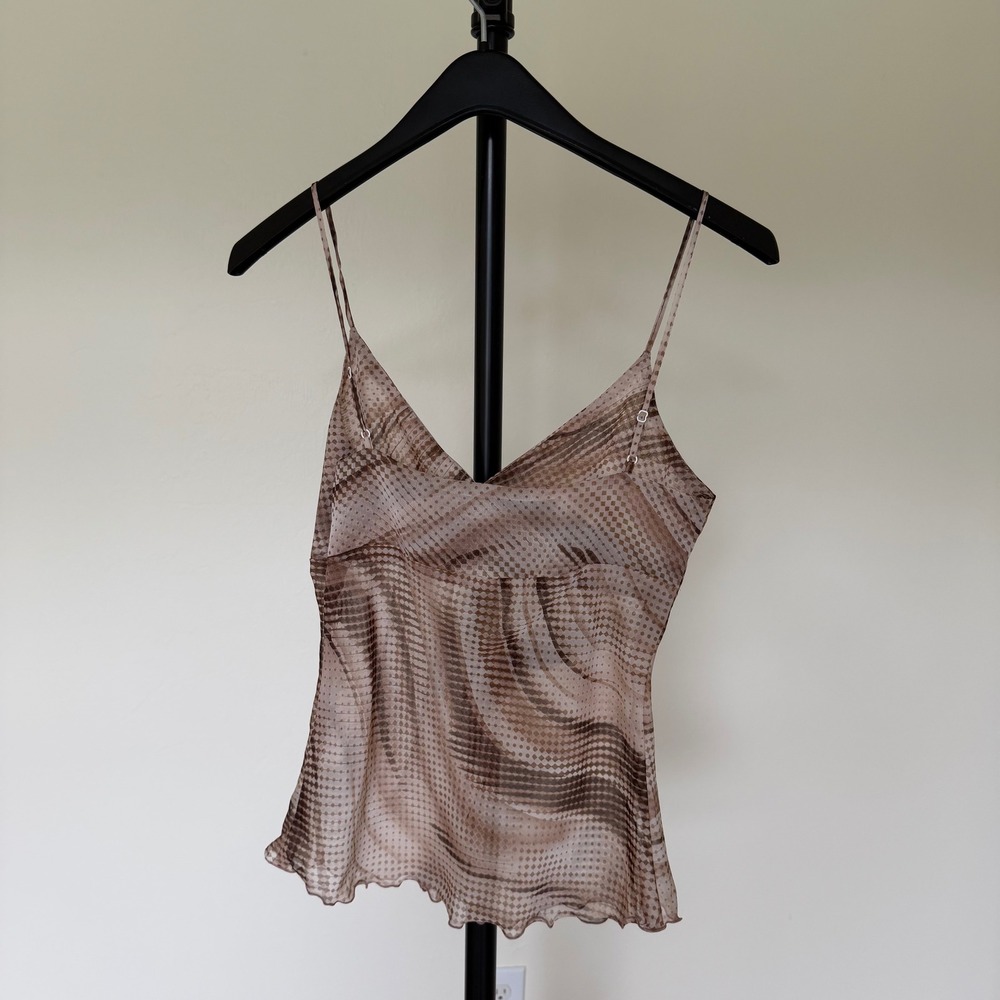 Y2K Abstract Swirl Sheer Camisole V-Neck Indie Sleeze Lettuce Edge Fairy Top - Picture 3 of 6